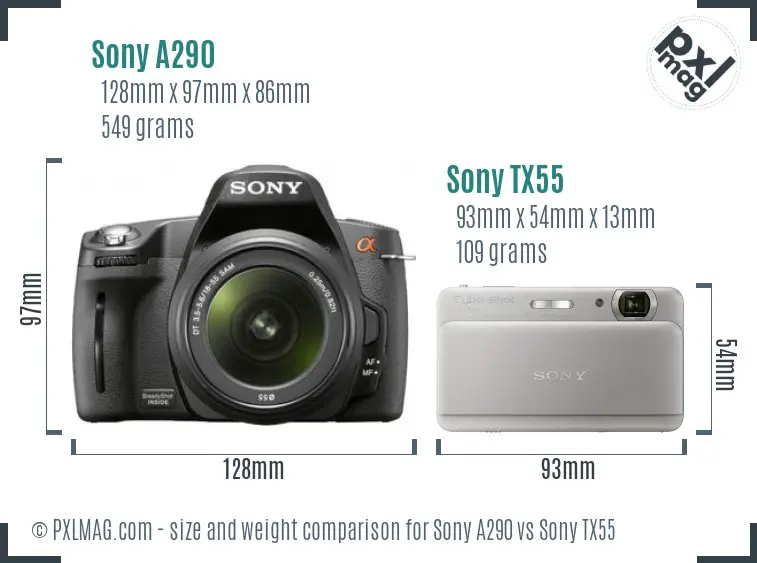 Sony A290 vs Sony TX55 size comparison