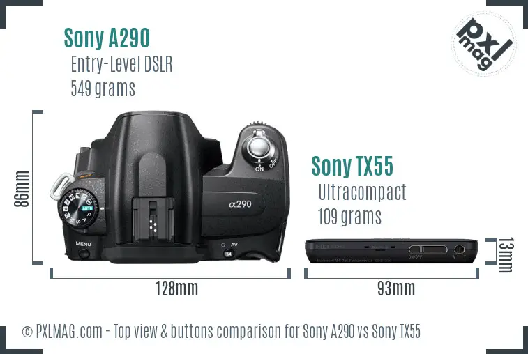 Sony A290 vs Sony TX55 top view buttons comparison