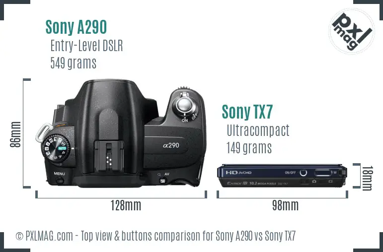 Sony A290 vs Sony TX7 top view buttons comparison