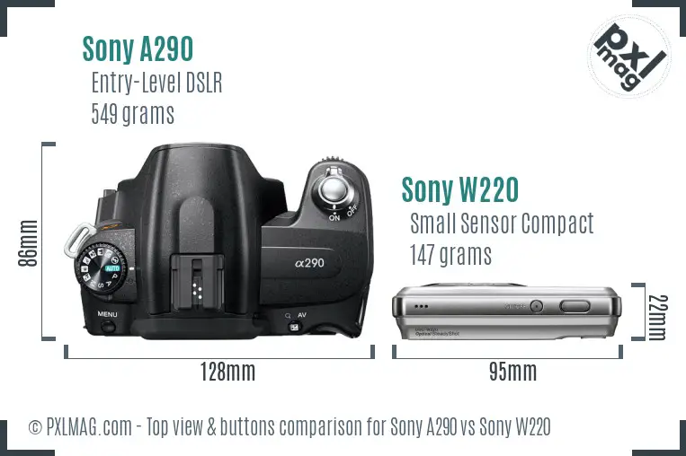 Sony A290 vs Sony W220 top view buttons comparison