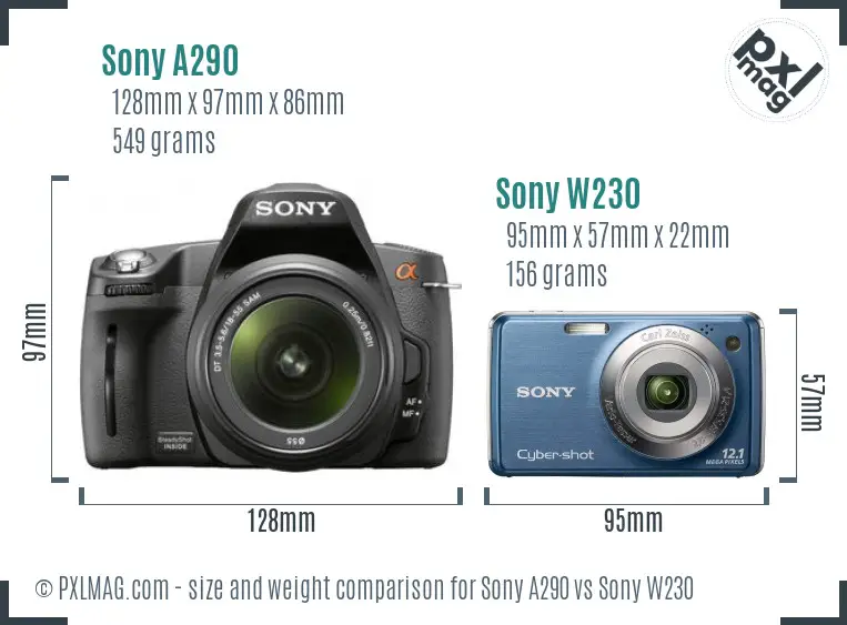 Sony A290 vs Sony W230 size comparison