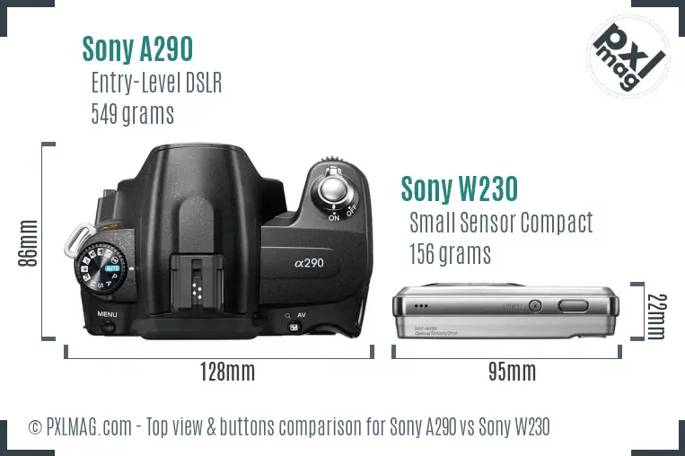 Sony A290 vs Sony W230 top view buttons comparison