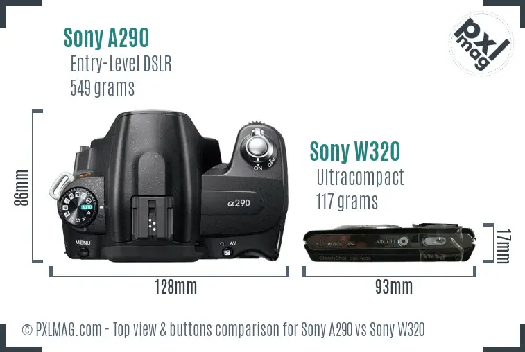 Sony A290 vs Sony W320 top view buttons comparison