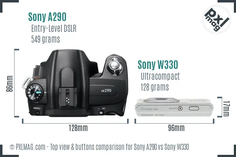 Sony A290 vs Sony W330 top view buttons comparison