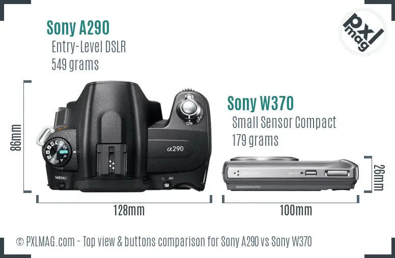 Sony A290 vs Sony W370 top view buttons comparison