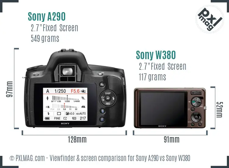 Sony A290 vs Sony W380 Screen and Viewfinder comparison