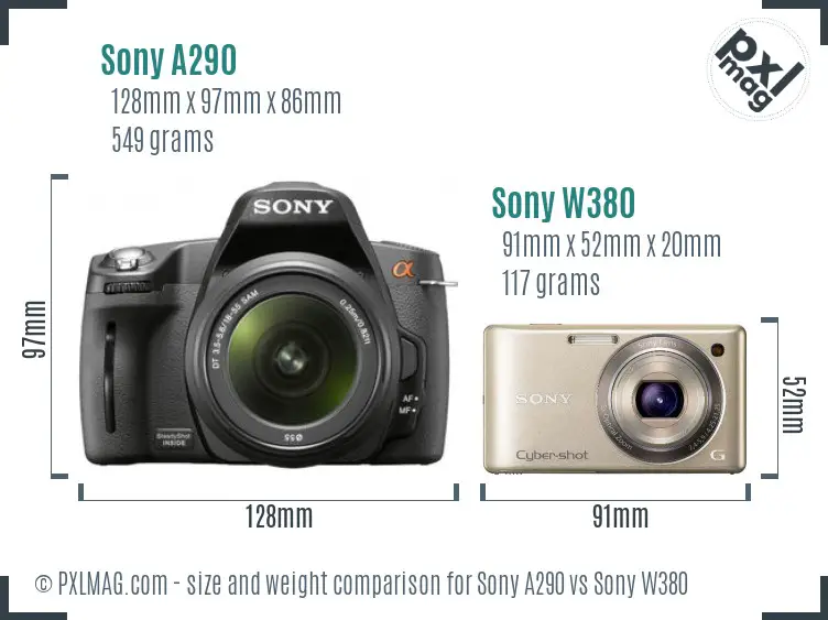 Sony A290 vs Sony W380 size comparison