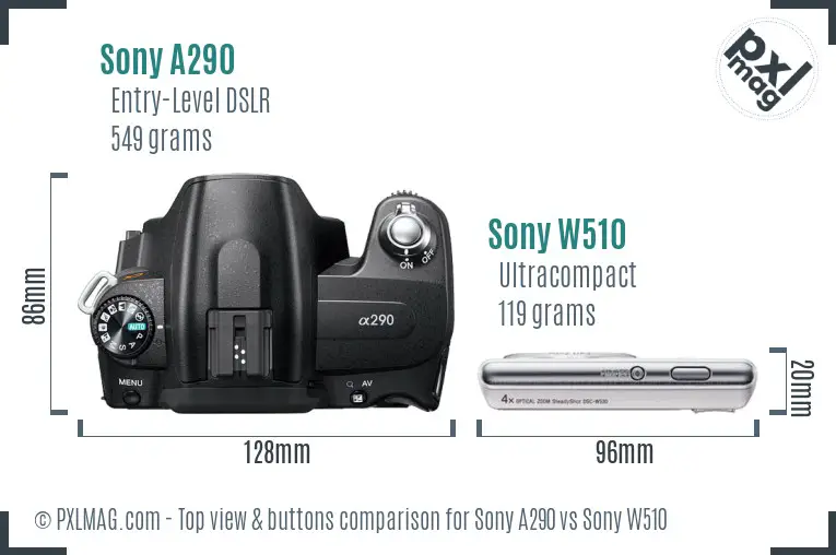 Sony A290 vs Sony W510 top view buttons comparison
