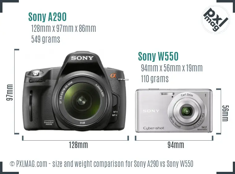 Sony A290 vs Sony W550 size comparison