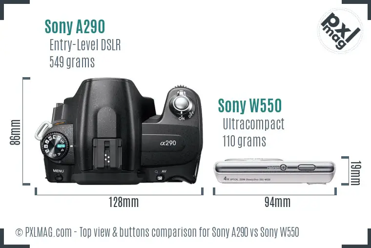 Sony A290 vs Sony W550 top view buttons comparison