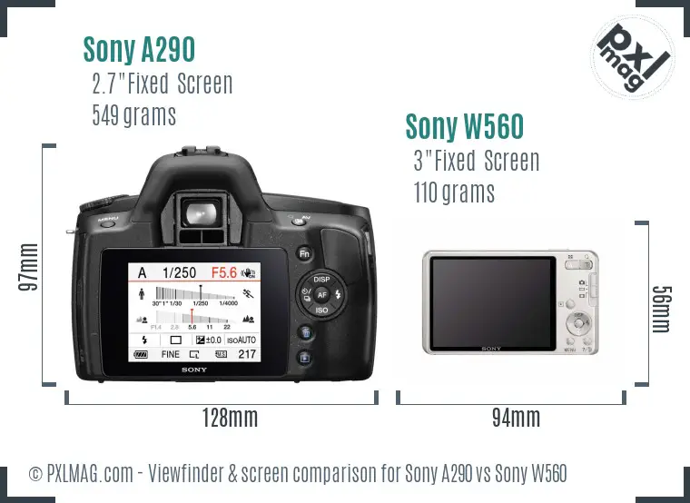 Sony A290 vs Sony W560 Screen and Viewfinder comparison