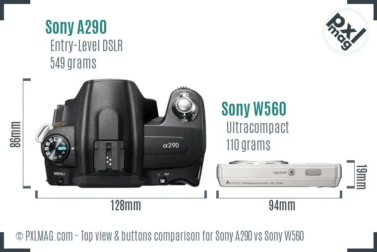Sony A290 vs Sony W560 top view buttons comparison
