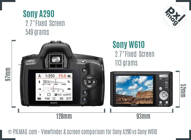 Sony A290 vs Sony W610 Screen and Viewfinder comparison