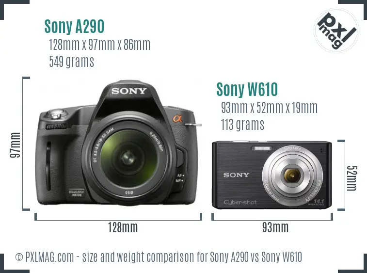 Sony A290 vs Sony W610 size comparison