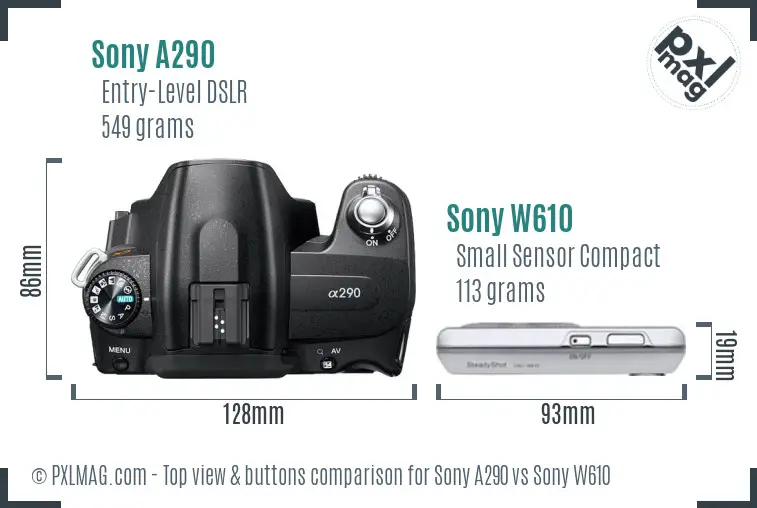 Sony A290 vs Sony W610 top view buttons comparison