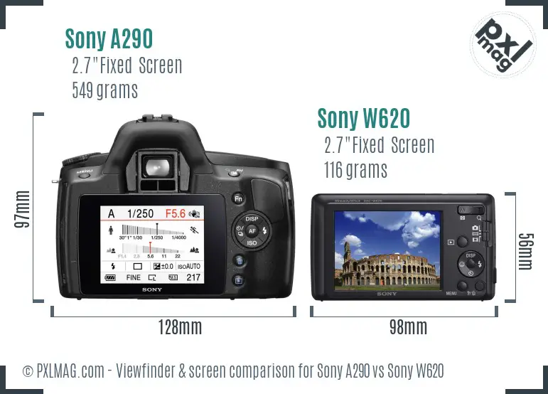 Sony A290 vs Sony W620 Screen and Viewfinder comparison