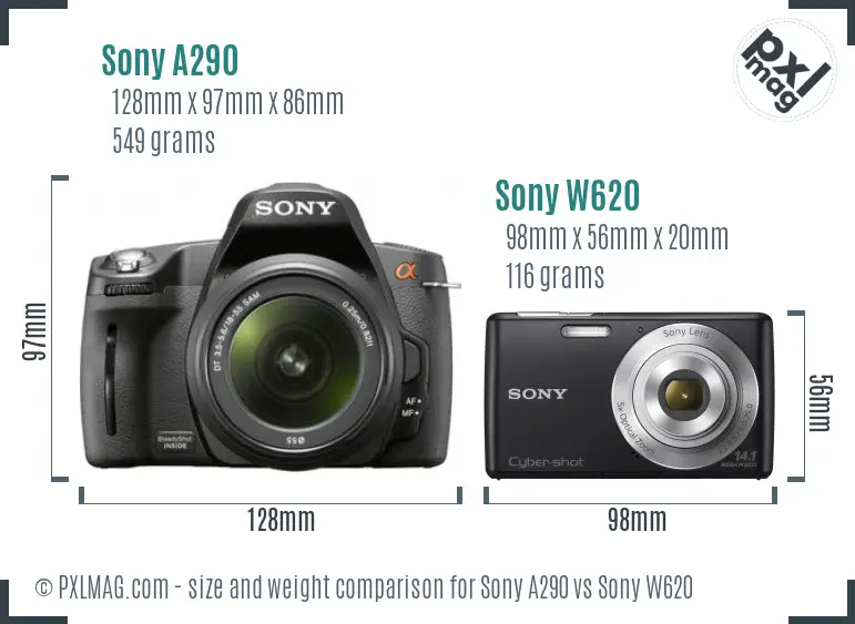 Sony A290 vs Sony W620 size comparison