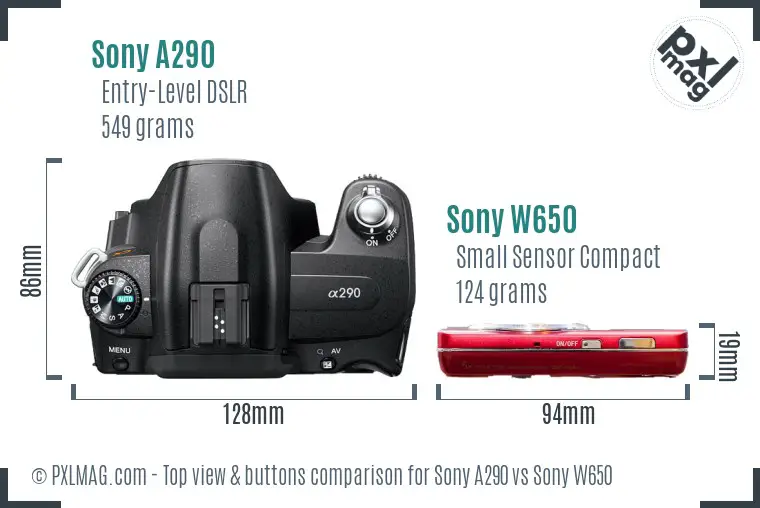 Sony A290 vs Sony W650 top view buttons comparison
