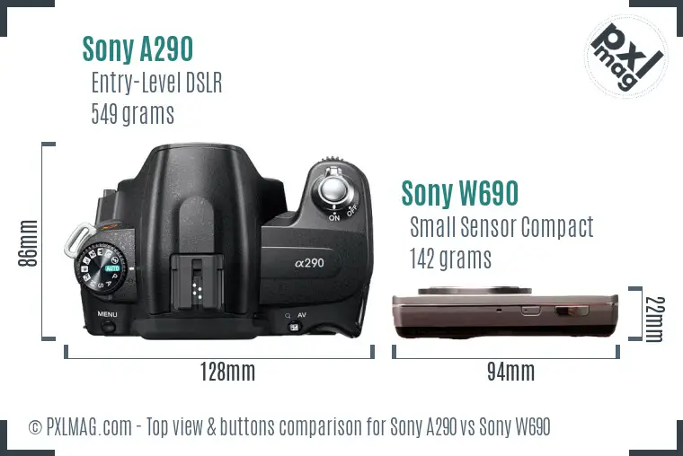 Sony A290 vs Sony W690 top view buttons comparison