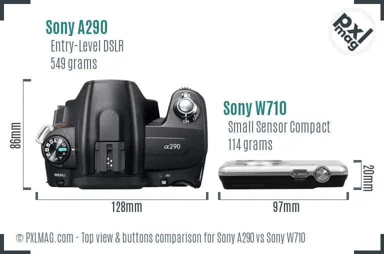 Sony A290 vs Sony W710 top view buttons comparison