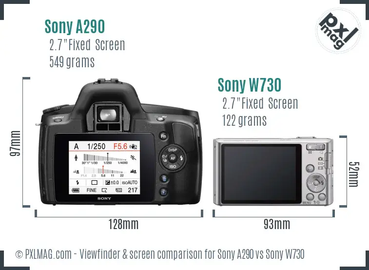 Sony A290 vs Sony W730 Screen and Viewfinder comparison