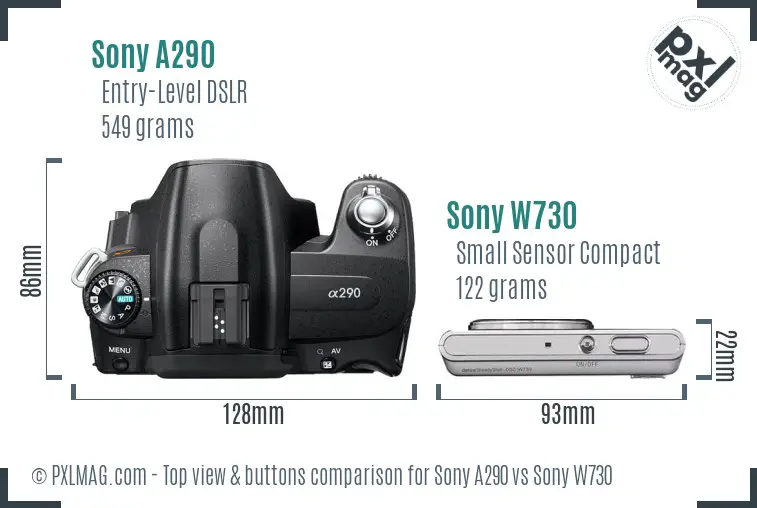 Sony A290 vs Sony W730 top view buttons comparison