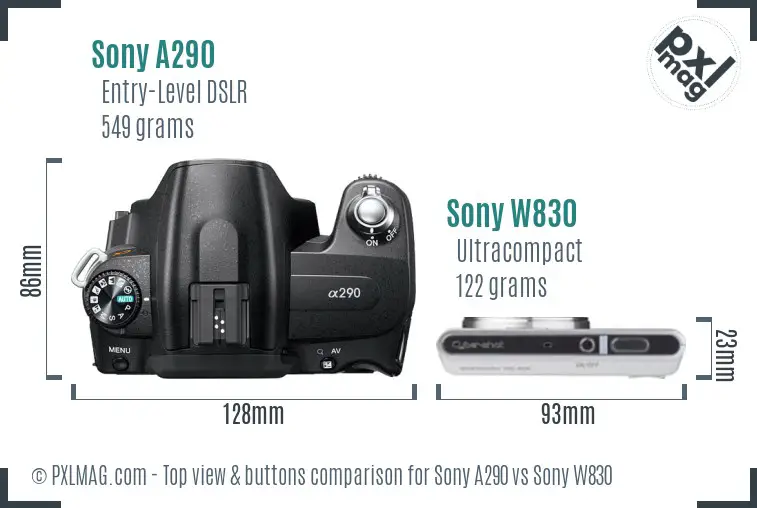 Sony A290 vs Sony W830 top view buttons comparison