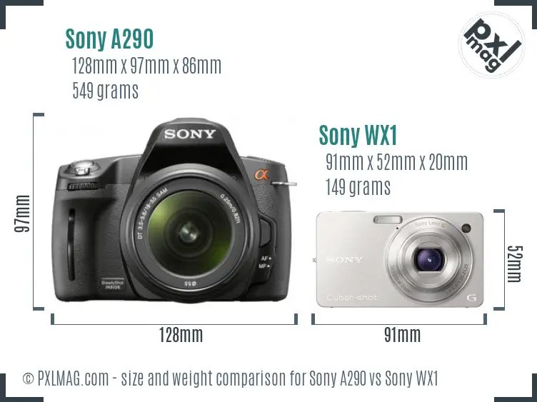 Sony A290 vs Sony WX1 size comparison