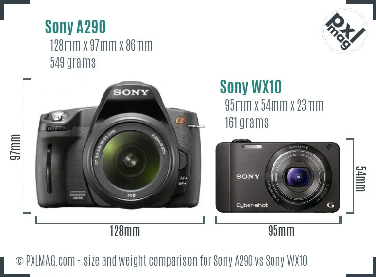Sony A290 vs Sony WX10 size comparison