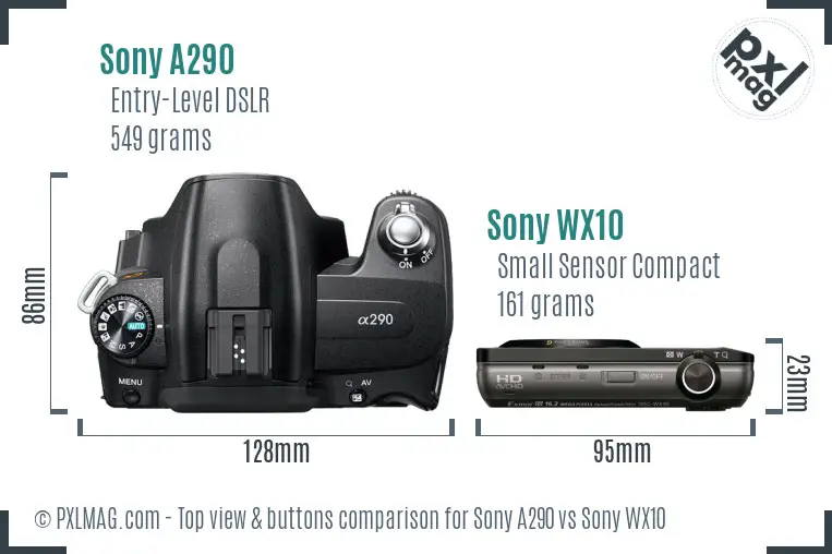 Sony A290 vs Sony WX10 top view buttons comparison