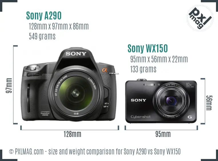Sony A290 vs Sony WX150 size comparison