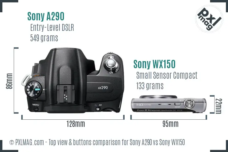 Sony A290 vs Sony WX150 top view buttons comparison