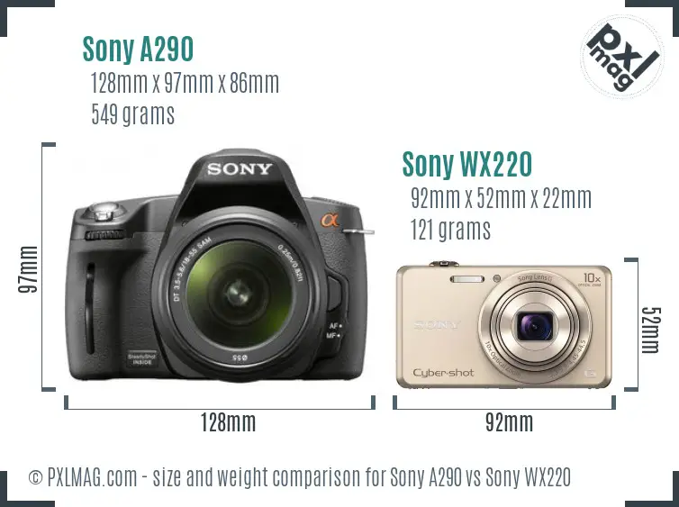 Sony A290 vs Sony WX220 size comparison