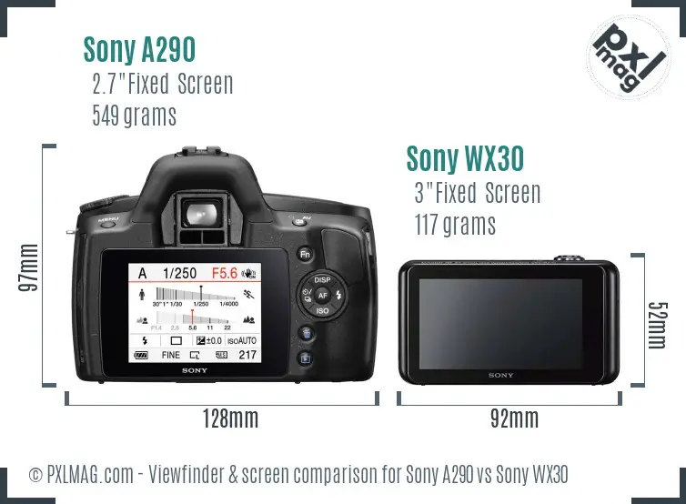Sony A290 vs Sony WX30 Screen and Viewfinder comparison