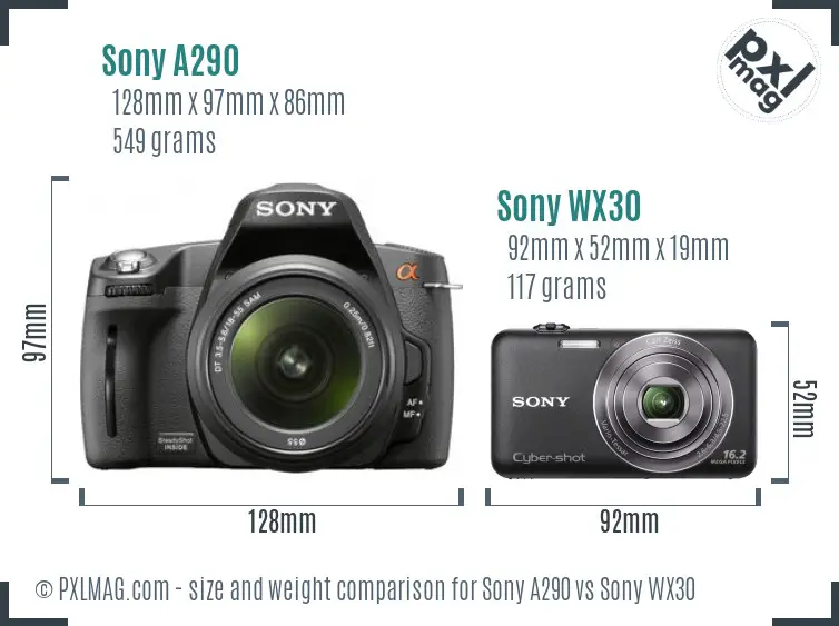 Sony A290 vs Sony WX30 size comparison