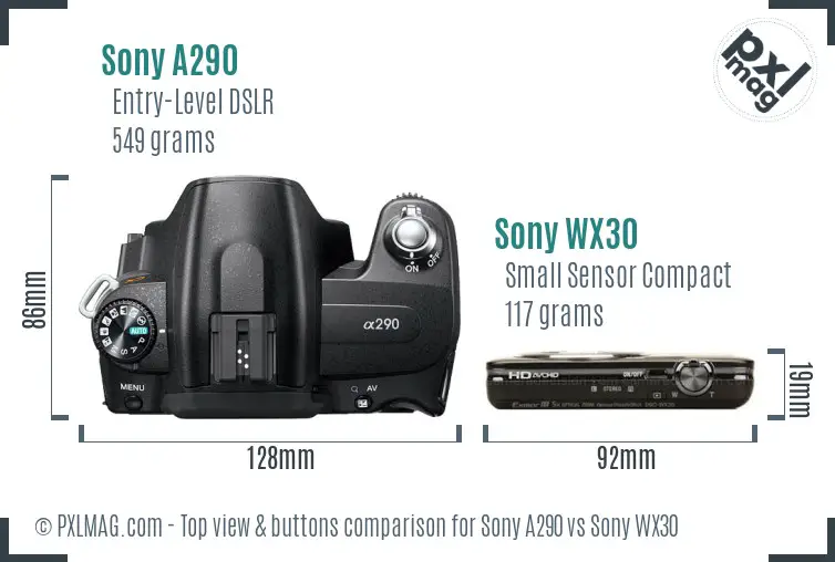 Sony A290 vs Sony WX30 top view buttons comparison