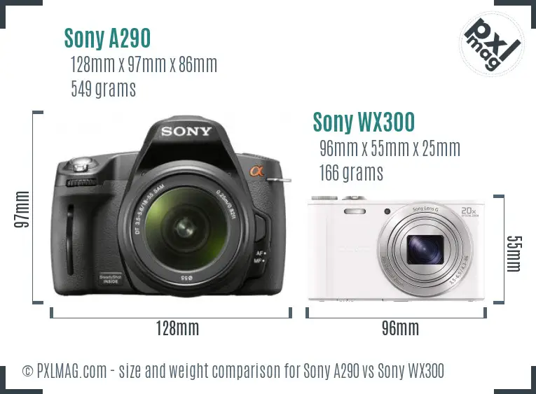 Sony A290 vs Sony WX300 size comparison