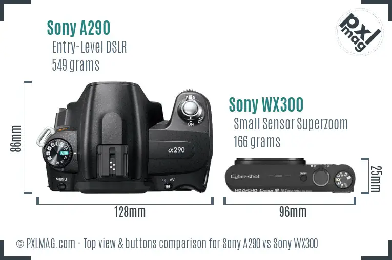 Sony A290 vs Sony WX300 top view buttons comparison