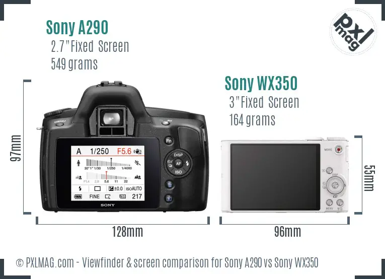 Sony A290 vs Sony WX350 Screen and Viewfinder comparison