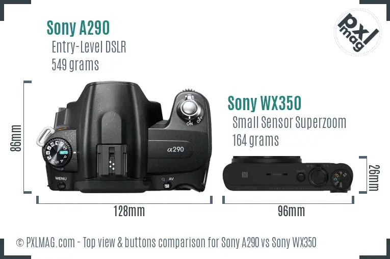 Sony A290 vs Sony WX350 top view buttons comparison