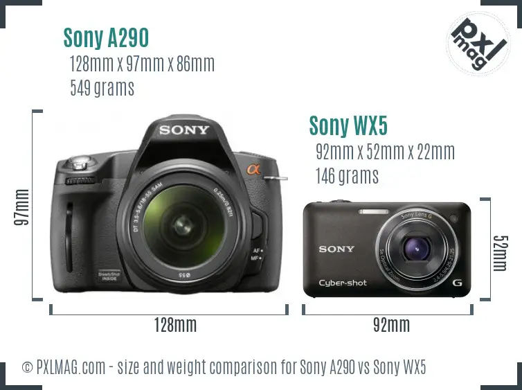 Sony A290 vs Sony WX5 size comparison