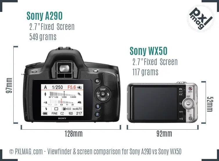 Sony A290 vs Sony WX50 Screen and Viewfinder comparison