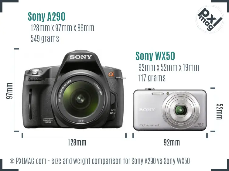 Sony A290 vs Sony WX50 size comparison