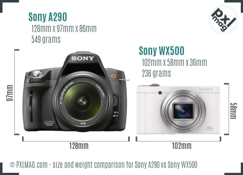 Sony A290 vs Sony WX500 size comparison