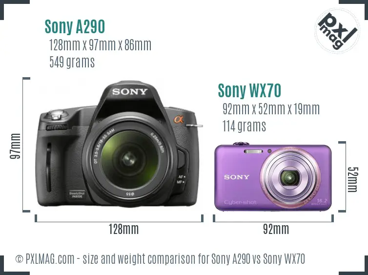 Sony A290 vs Sony WX70 size comparison