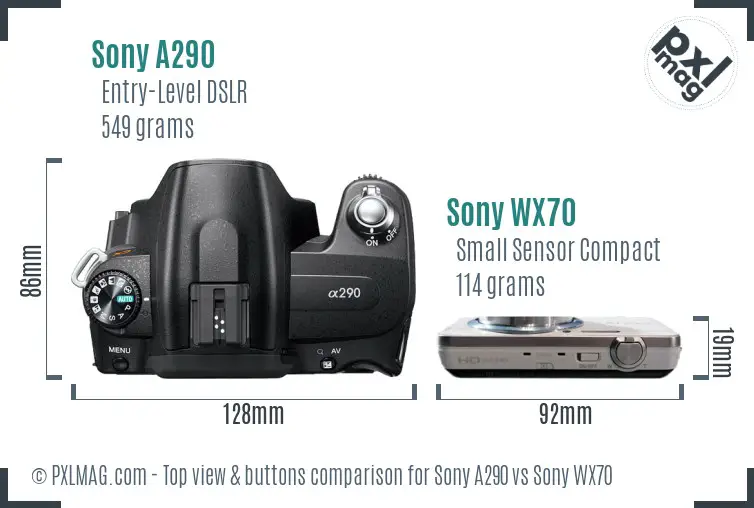Sony A290 vs Sony WX70 top view buttons comparison
