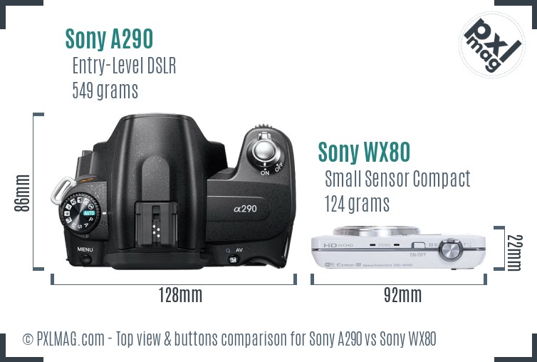 Sony A290 vs Sony WX80 top view buttons comparison