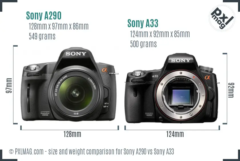 Sony A290 vs Sony A33 size comparison