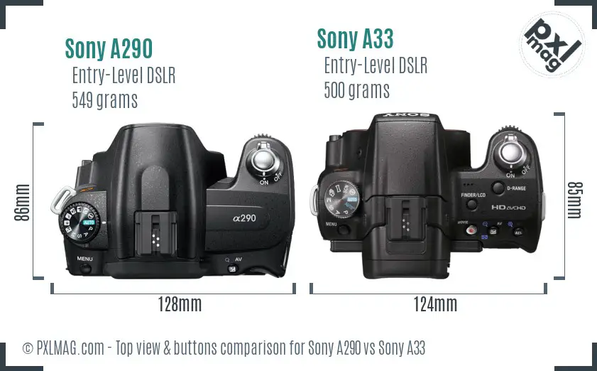 Sony A290 vs Sony A33 top view buttons comparison