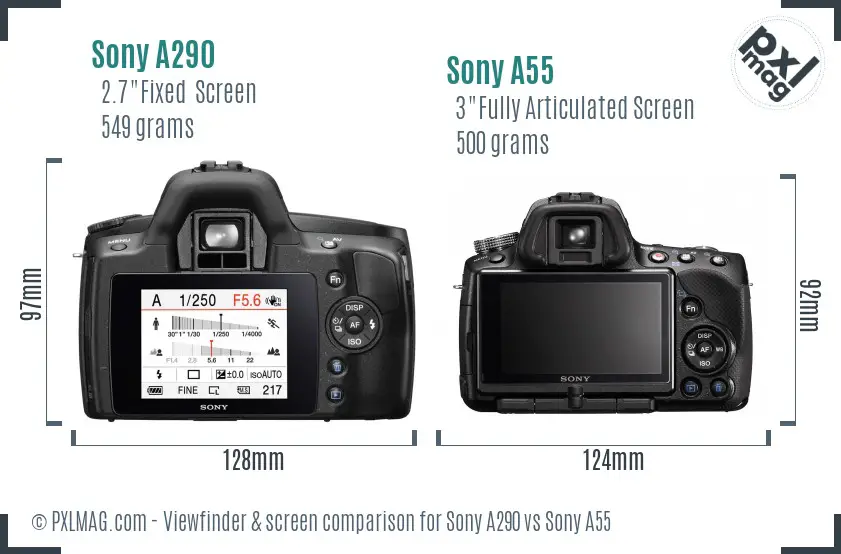 Sony A290 vs Sony A55 Screen and Viewfinder comparison